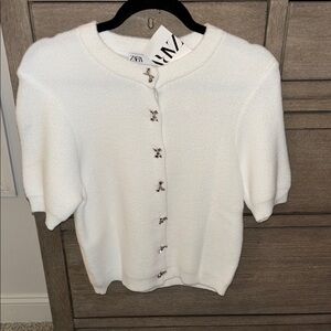 Zara Women's White Short Sleeve Sweater